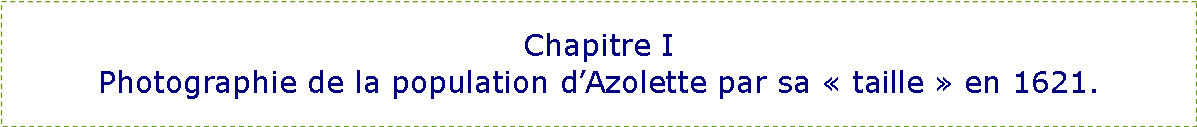 Zone de Texte: Chapitre IPhotographie de la population d’Azolette par sa « taille » en 1621.